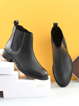 EL PASO - Women's Black Faux Leather Casual Slip On Chelsea Boots