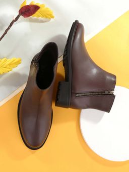 EL PASO - Women's Brown Faux Leather Casual Boots