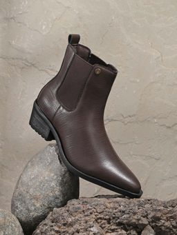 EL PASO - Women Brown Faux Leather Casual Chelsea Boots