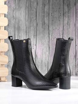 EL PASO - Women Black Faux Leather Casual Chelsea Boots