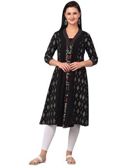Cantabil - Women Black Printed Three Fourth Sleeves Casual Kurti