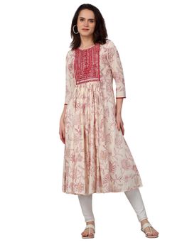 Cantabil - Women Off White Printed Three Fourth Sleeves Casual Kurti