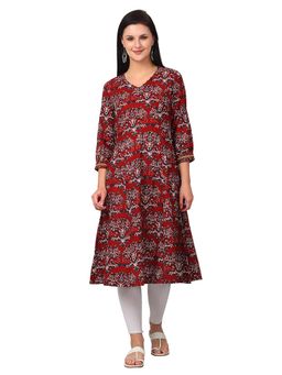 Cantabil - Women Maroon Printed Three Fourth Sleeves Casual Kurti