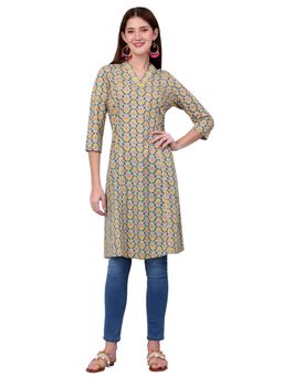 Cantabil - Women Yellow Printed Three Fourth Sleeves Casual Kurti