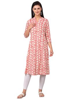 Cantabil - Women Red Printed Three Fourth Sleeves Casual Kurti