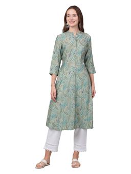 Cantabil - Women Green Printed Three Fourth Sleeves Casual Kurti