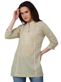 Cantabil - Women Green Solid Three Fourth Sleeves Casual Kurti