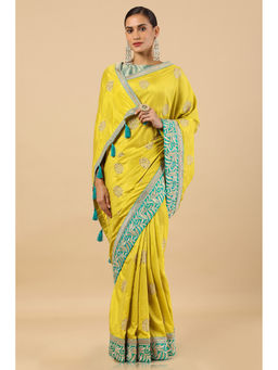 Soch - Light Green Tussar Embroidered Saree with Unstitched