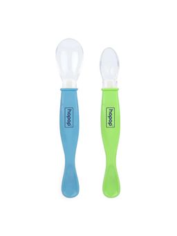 Hopop - Silicone Baby Self-Feeding Spoons Pack of 2 Blue & Green