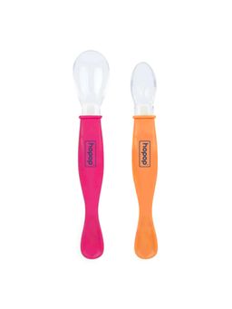 Hopop - Silicone Baby Self-Feeding Spoons Pack of 2 Pink & Orange