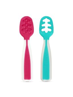 Hopop - First Stage Baby Feeding Spoon Soft Safe & Easy to Hold Pack of 2 Pink & Green