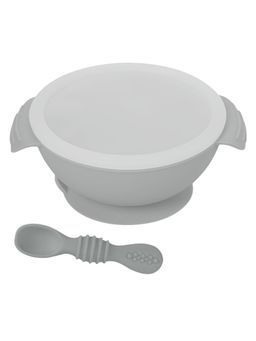 Hopop - Silicone Bowl & Spoon with Suction Base & Snap on Lid Grey