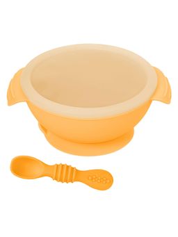 Hopop - Silicone Bowl & Spoon with Suction Base & Snap on Lid Orange