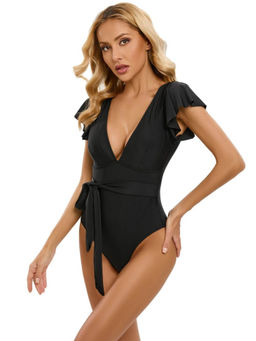 Addery - Black Ruffle Sleeves Monokini