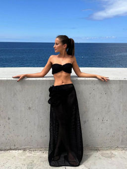 Addery - Elegant Black Beachwear Top and Skirt Set (Set of 3)