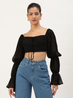 ANVI Be Yourself - Black Chiffon Square Neck Crop Top