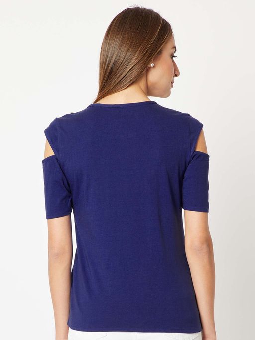 Buy Miss Chase Women's Cobalt Blue Round Neck Half Sleeve Cotton