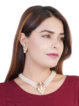 Estele - Gold Plated Scintillating Necklace Set with Pearl for Women