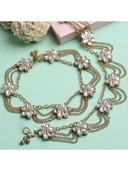 Karatcart - Gold Plated Floral Chain and Kundan Anklet for Women