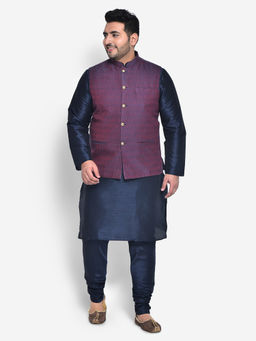 KISAH PLUS - Cotton Blend Purple Kurta Jacket (Set of 3)