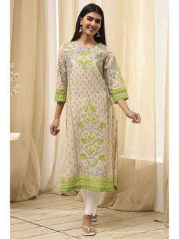 Biba - Women Green Cotton Round Neck Kurta