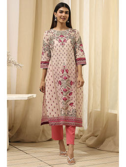 Biba - Women Red Cotton Round Neck Kurta