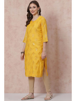 Rangriti - Women Yellow Polyester Round Neck Kurta