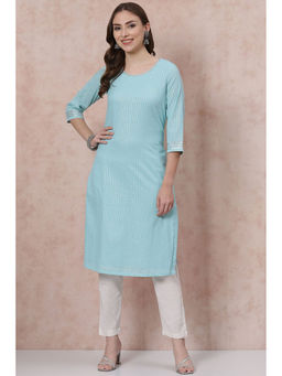 Rangriti - Women Blue Cotton Round Neck Kurta