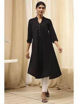 Biba - Women Black Cotton Blend Mandarin Neck Kurta