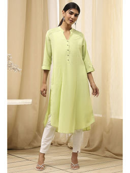 Biba - Women Green Cotton Blend Mandarin Neck Kurta