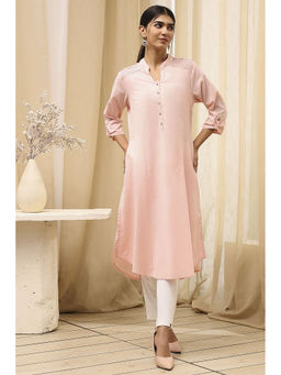 Biba - Women Pink Cotton Blend Mandarin Neck Kurta