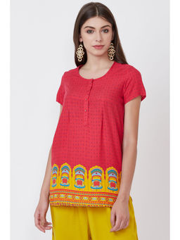 Rangriti - Women Orange Viscose Blend Round Neck Top