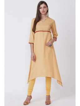 Rangriti - Women Beige Viscose Mandarin Neck Kurta