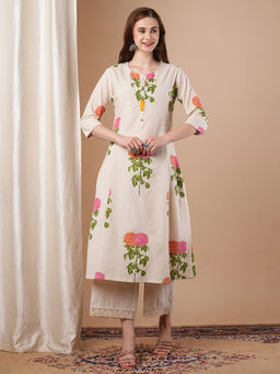 FASHOR - Women Pink Cotton Round Neck Kurta