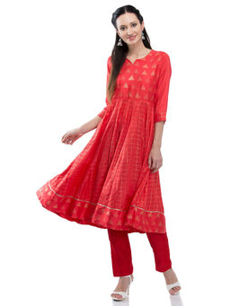 Rangriti - Women Orange Viscose Blend Round Neck Kurta