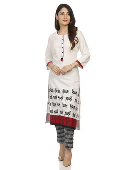 Rangriti - Women Beige Cotton Round Neck Kurta