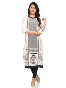 Rangriti - Women Beige Cotton Mandarin Neck Kurta