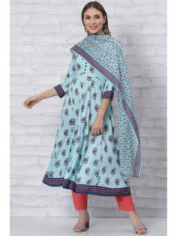Rangriti - Women Blue Rayon Round Neck Kurta with Dupatta (Set of 2)