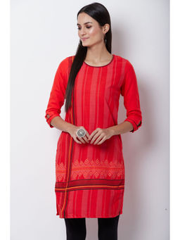 Rangriti - Women Orange Cotton Blend Round Neck Kurta