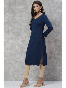 Rangriti - Women Blue Acrylic Round Neck Kurta