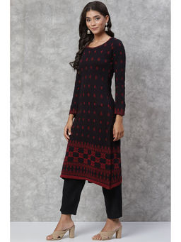 Rangriti - Women Black Jacquard Round Neck Kurta