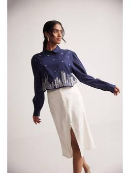 Western Era - Ivory Rayon Linen Front Slit and Side Pocket Skirt