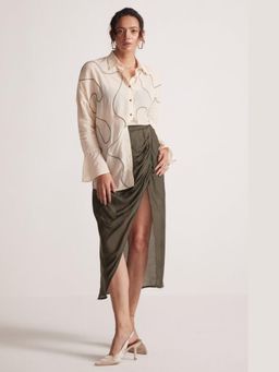 Western Era - Olive Green Draped Skirt with Side Slit and Back Elastic