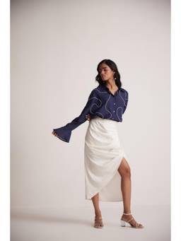 Western Era - Ivory Side Slit Back Elastic Draped Skirt
