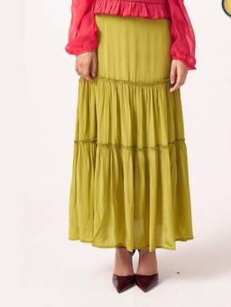 Western Era - Rivaya Flared Lime Green Tiered Skirt