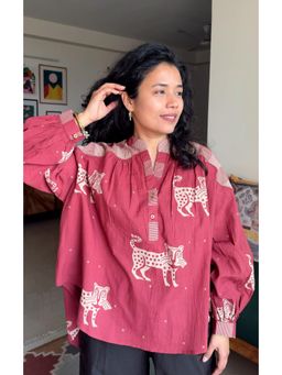 Babhru - Bhagira Bohemian Red Printed Loose Fit Top