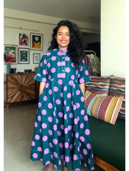 Babhru - Fern Green Polka Dot Print Pop Dress