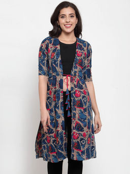 Indibelle - Navy Blue Abstract Print Rayon Shrug