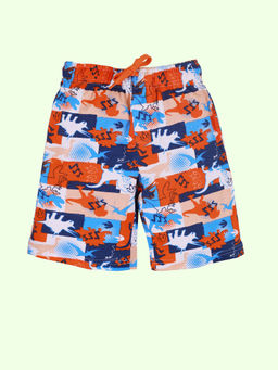 KiddoPanti - Boys Orange Cotton Knee Length All Over Printed Knit Basic Shorts