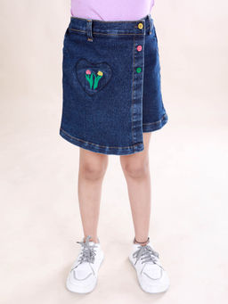 KiddoPanti - Girls Above Knee Length Heart Patch Embroidered Skort